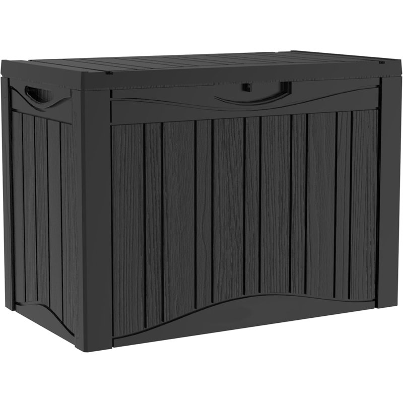 Boîte de rangement extérieure en résine, capacité de 45 gallons, résistante aux intempéries, noire