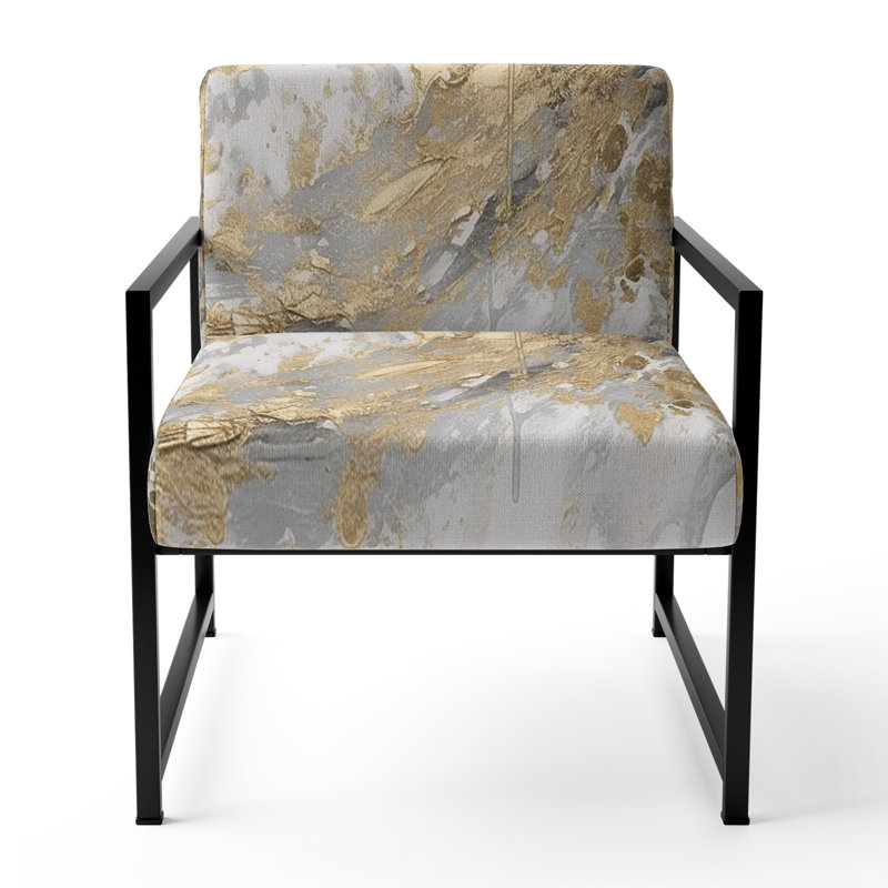Gold and White Colliding Abstract - Upholstered Abstract Accent Side Chair, Black