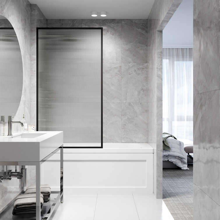Meridian 34" W x 62" H Fixed Framed Bathtub Screen with 3/8" Glass