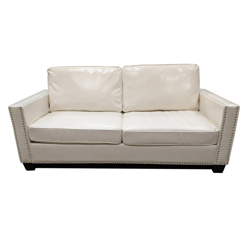 Daphne 72'' Faux Leather Sofa, White Faux Leather