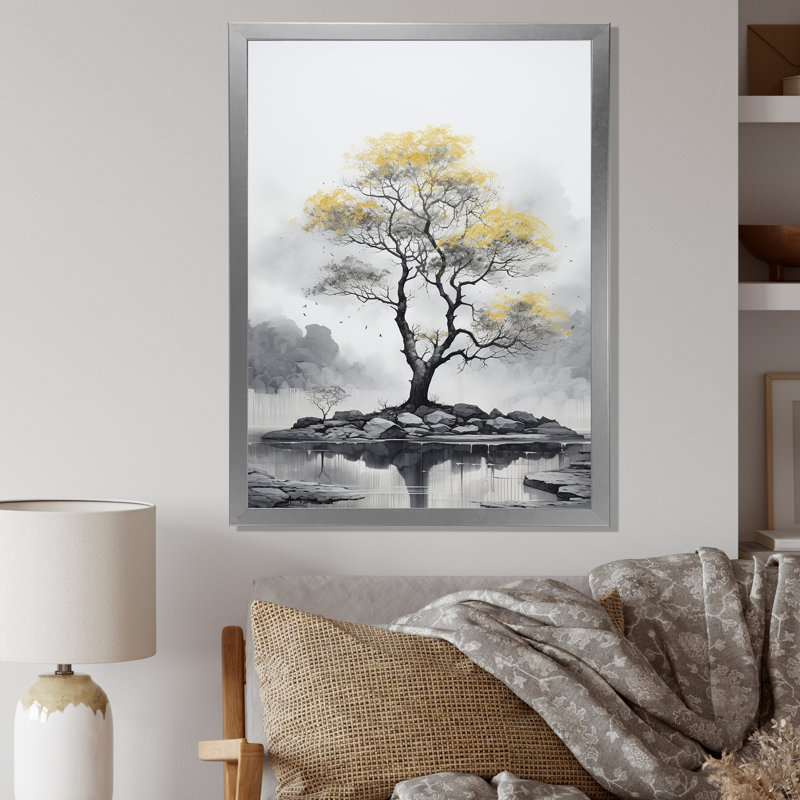 «Yellow Tree Silent Whispers», art mural sur toile floral et botanique, H 20 po x l 12 po x P 1 po, Cadre photo argenté