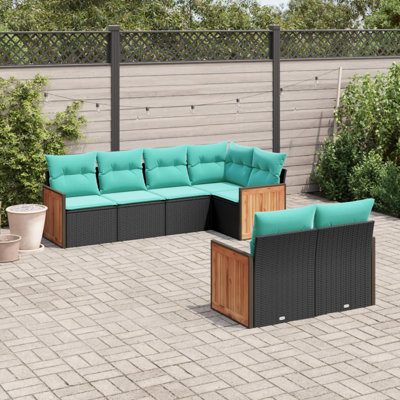  Ensemble de canapé de patio 7 pièces avec coussins en rotin de polyester noir