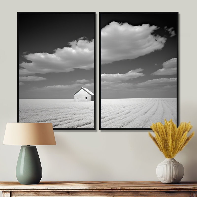 «Black and White Solitude Road I - Large Meadow», art mural sur toile, Noir, H 36 po x l 48 po