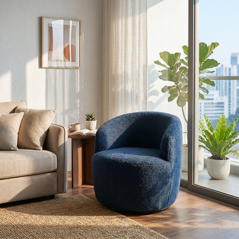 Teddy Fabric Swivel Accent Armchair Barrel Chair, Midnight Blue
