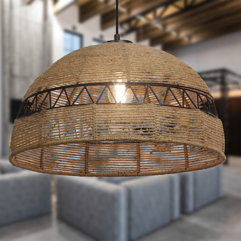 19.5"W 1-Light Mayodan Metal and Jute Pendant
