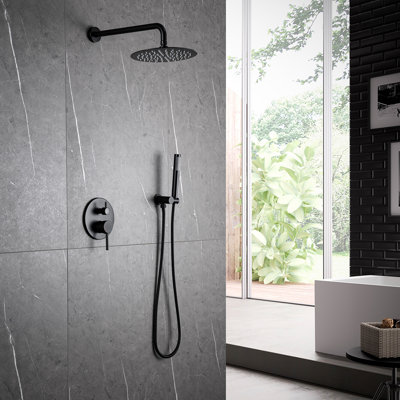 Modern 9.84" Round Wall Mounted Complete Shower System With Anti-Scald Pressure Balance Valve