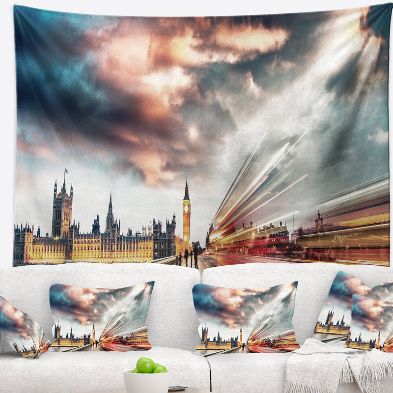 Scène de nuit de paysage urbain de la tapisserie de london city, H 68 po x l 80 po
