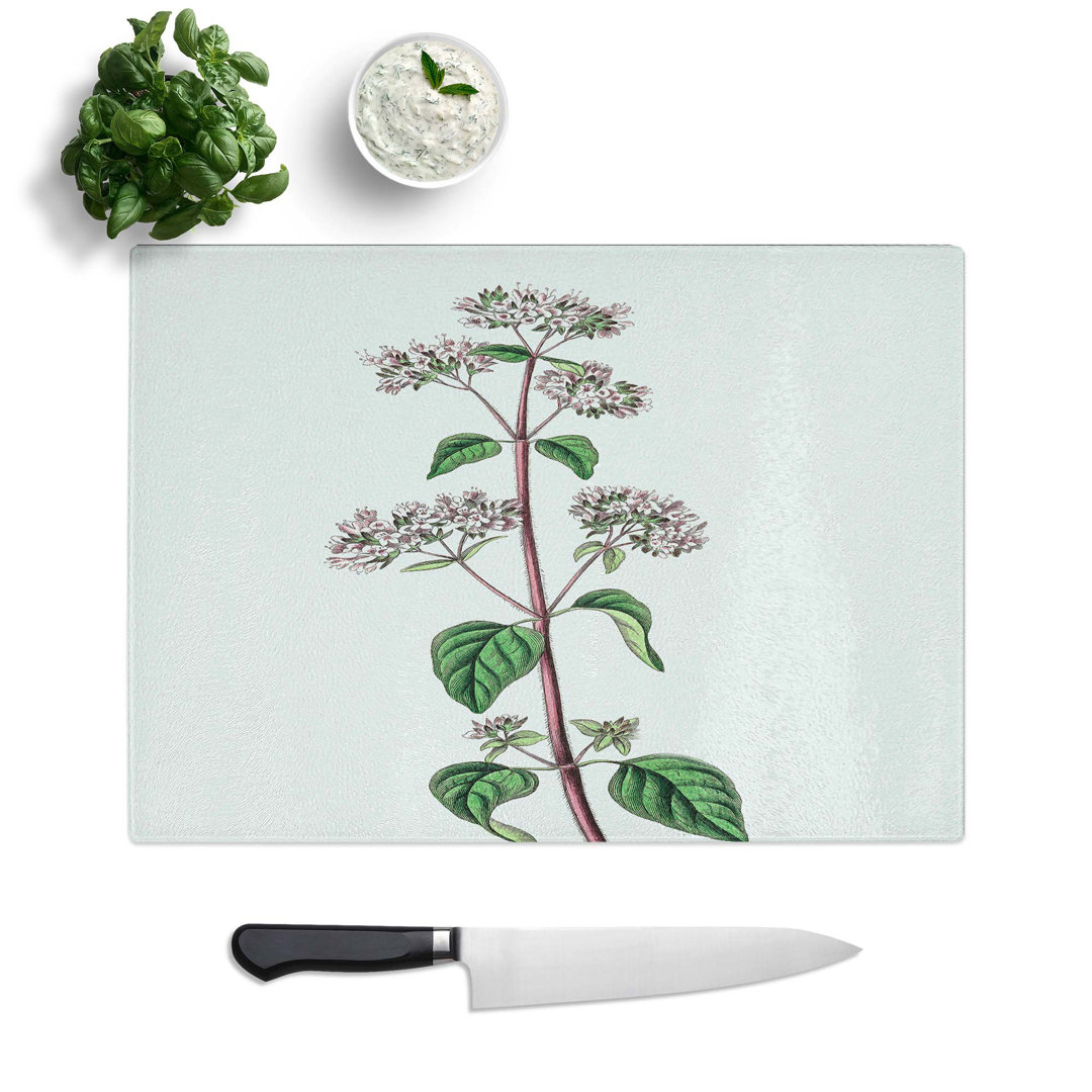Tempered Glass Oregano Flowers Illustration Chopping Board