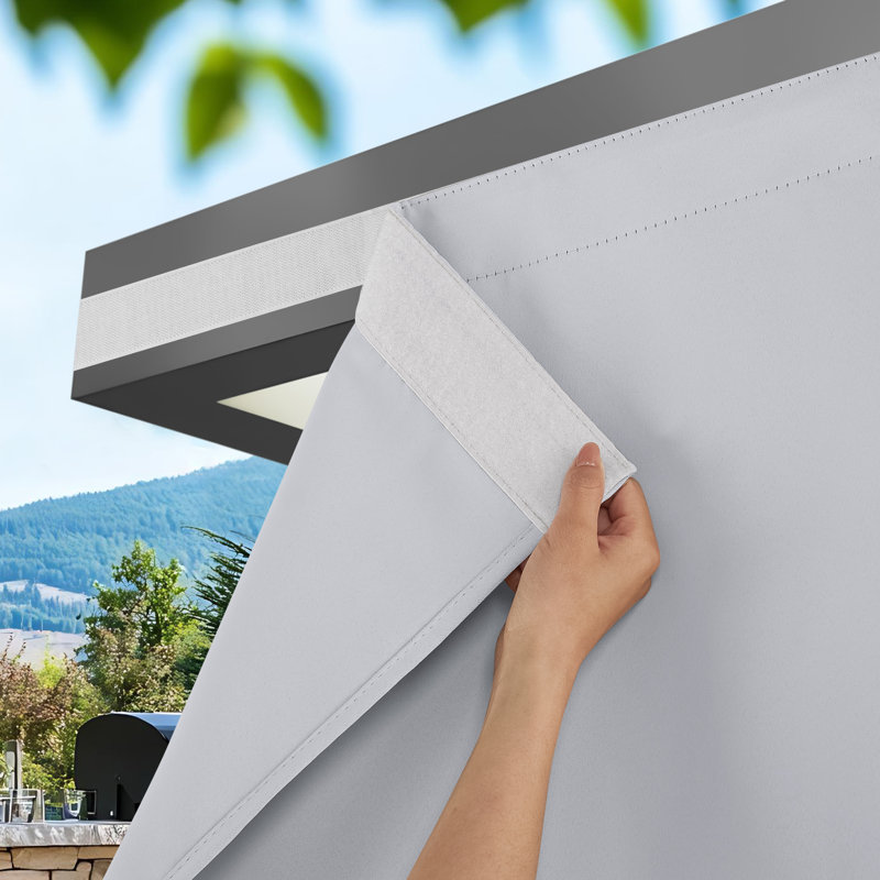  2 Panels Rod-Free Outdoor Curtains for Patio Waterproof, Sticky Top & Back Tab Bottom with Free Rope for Wind Resistance, Weatherproof Drapes for Gazebo/Porch