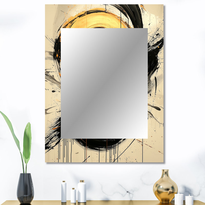 Abstract Circle In Gold And Grey Tones II - Abstract Shapes Decorative Mirror, Gold Wall Mirror, Printed Metal Art, 40" x 30"