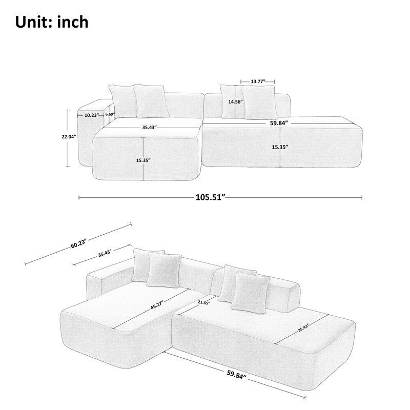 Modular Sectional Couch, Orange Sherpa