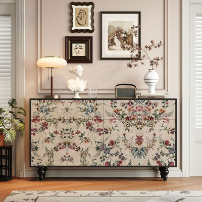 French Retro Floral Entryway Storage Cabinet