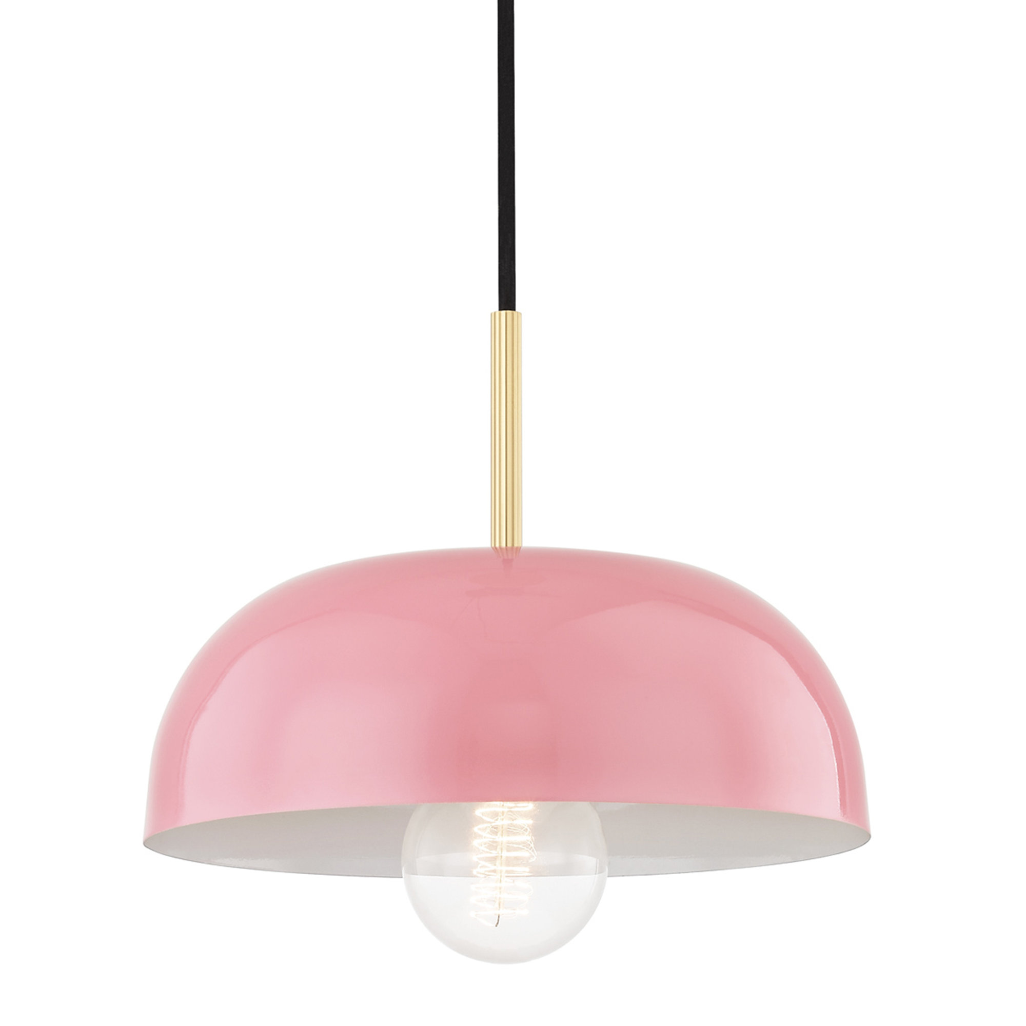 Avery 1 Light Pendant, Pink, 4.25" H x 11" W x 11" D, Aged Brass