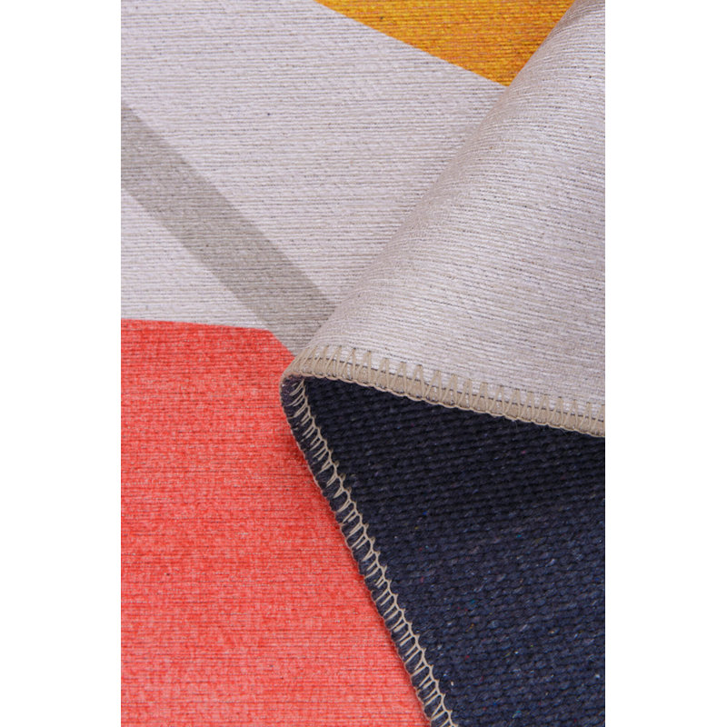 Tapis décoratif jaune, beige, rouge, noir et géométrique, Rectangle 3 pi 10 po x 5 pi 3 po