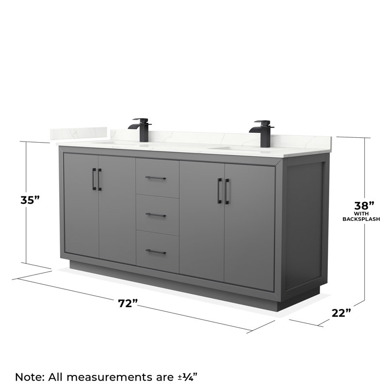 72'' W Double Vanity, Dark Gray, Giotto Quartz, Matte Black