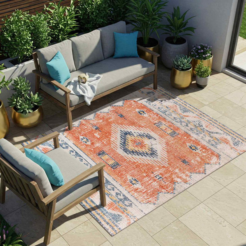 Arnauta Boho Burnt Orange Area Rug, Rectangle 160 x 213cm