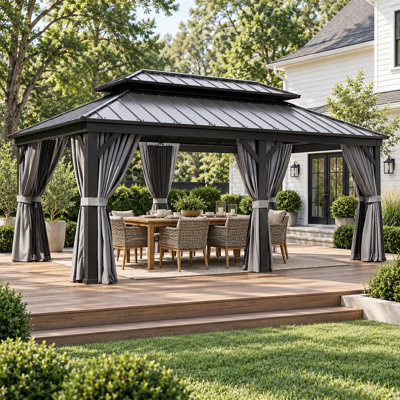 20 Ft. W x 12 Ft. D Double Roof Aluminum Patio Gazebo, Easy Install Outdoor Gazebo Quick Assembly