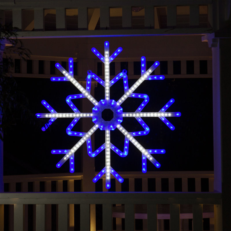 Large Snowflake Decoration with Blue and White Motion LED Lights, 39'' H X 39'' W X 1'' D, Blue and White