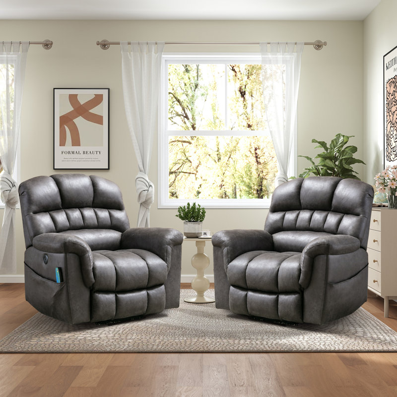 41.3" Wide Extra Large Faux Leather Upholstered Modern Power Lift Reclining Heated Vibration Massage, Gray