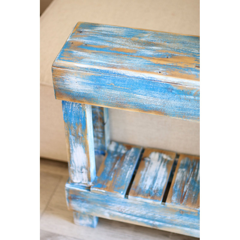 Yasmyn Solid Wood End Table, Blue