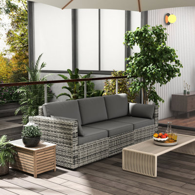 Patio Seat: 3 Gray Pe With Cushions And Steel Base Outdoor Couch In , Support For & Backyard