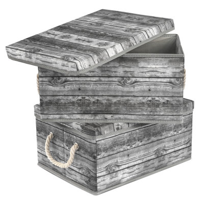 Boîte en tissu à motif en bois