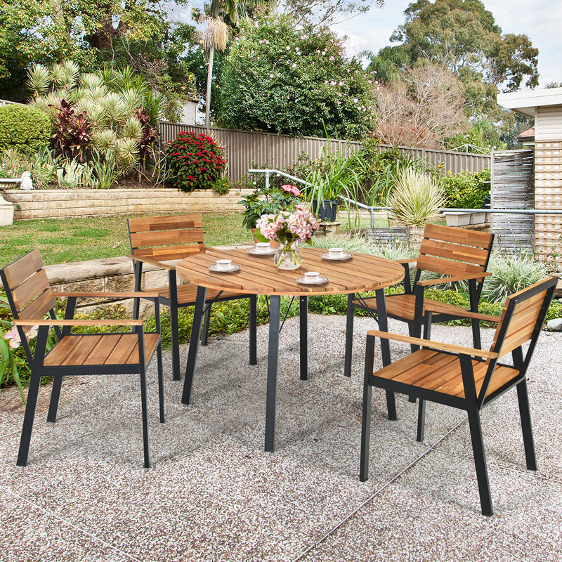 Blanchet 4 - Person Acacia Patio Dining Set with Round Table