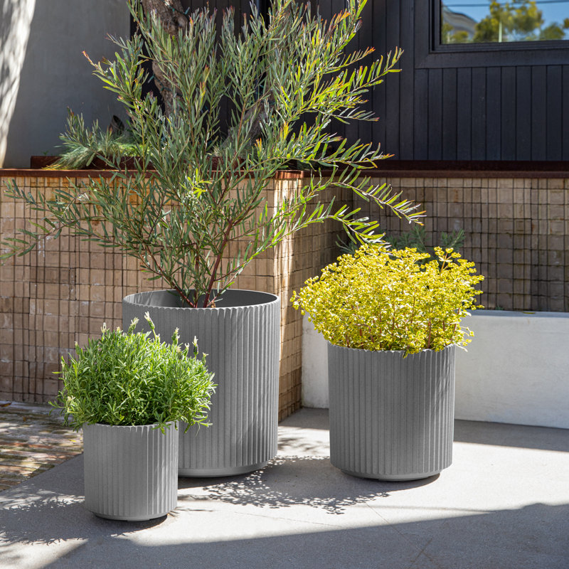 Demi Series Fluted Round Pot Planter (Set of 3), Gray