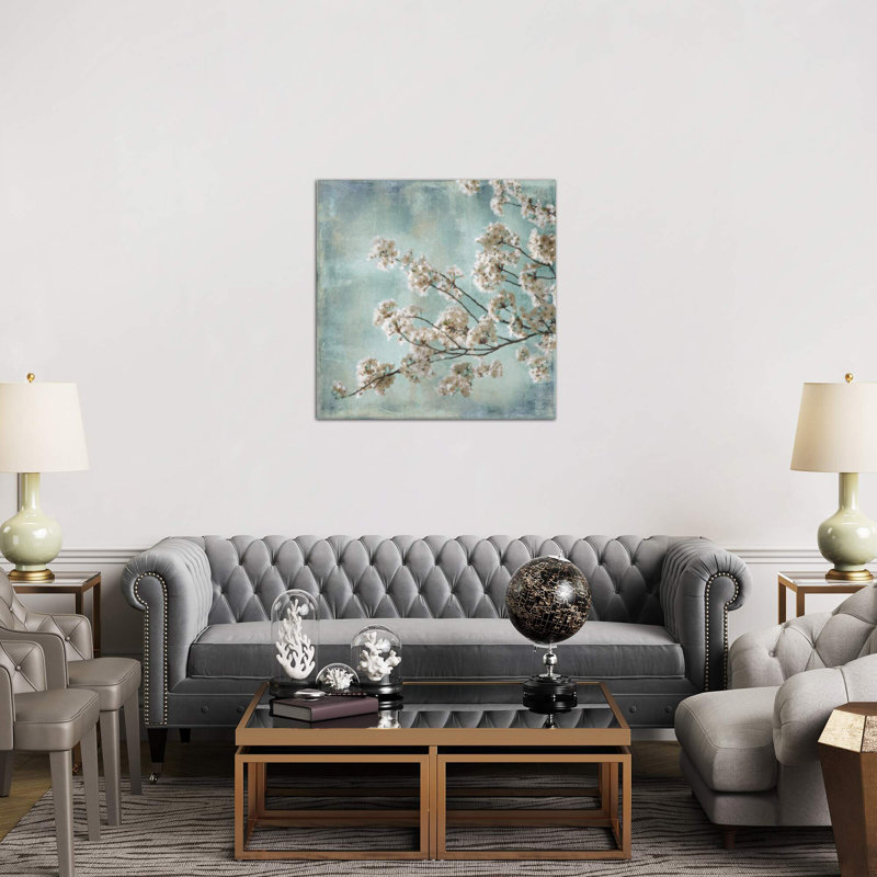 Aqua Blossoms I by John Seba - Wrapped Canvas Print, 93.98 cm H x 93.98 cm W, Classic Wood Floater Framed