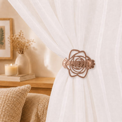 Metal Curtain Tieback Holdback Clip, Rose Openwork, No Drill, Set of 2