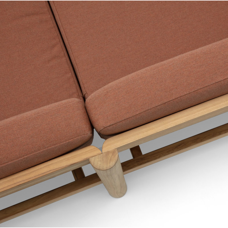 Haven Teak Outdoor Sectional With Sunbrella Cushions In Graystone, Sunbrella Rust, 5
