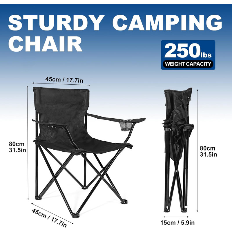 2 Pack Lightweight Camping Chairs for Adults & Teens, 250LBS Capacity Foldable Portable Chairs
