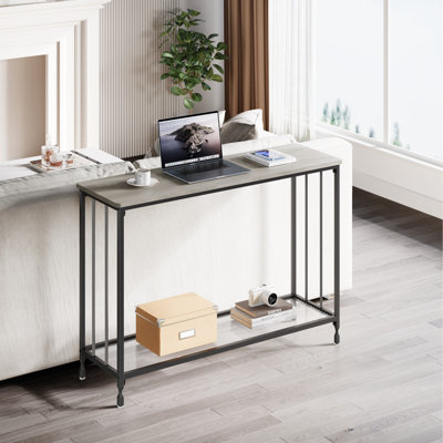  Console contemporaine contemporaine avec tablette en verre et structure en métal