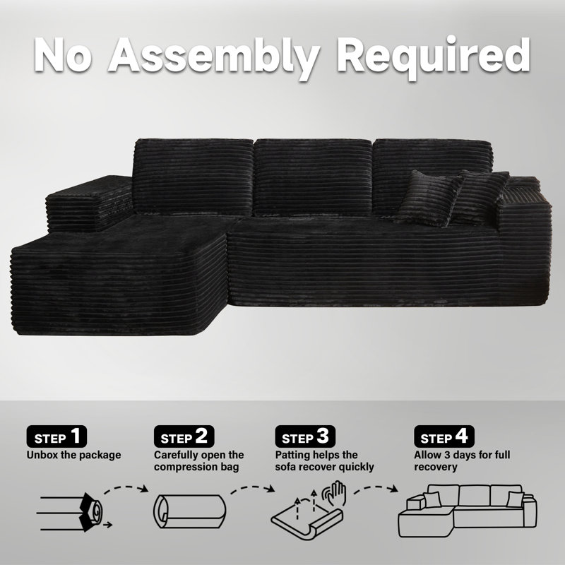 Canapé modulaire à 2 pièces avec rembourrage Co² Boneless, aucun assemblage requis, Velours côtelé noir plus