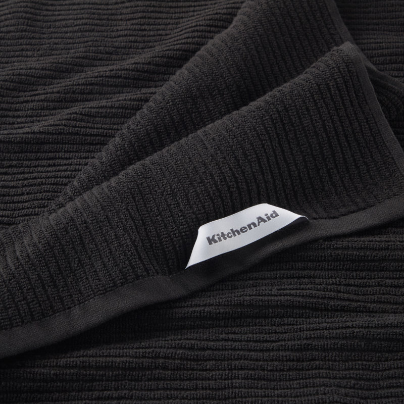 KitchenAid Micro Rib Striped Linen Set, Matte Black