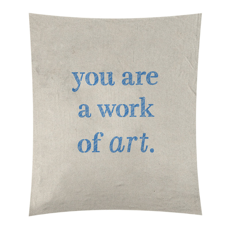 Tapisserie de travail en polyester d’art sur les citations, H 27,5 po x l 37,5 po, Blanc / Bleu