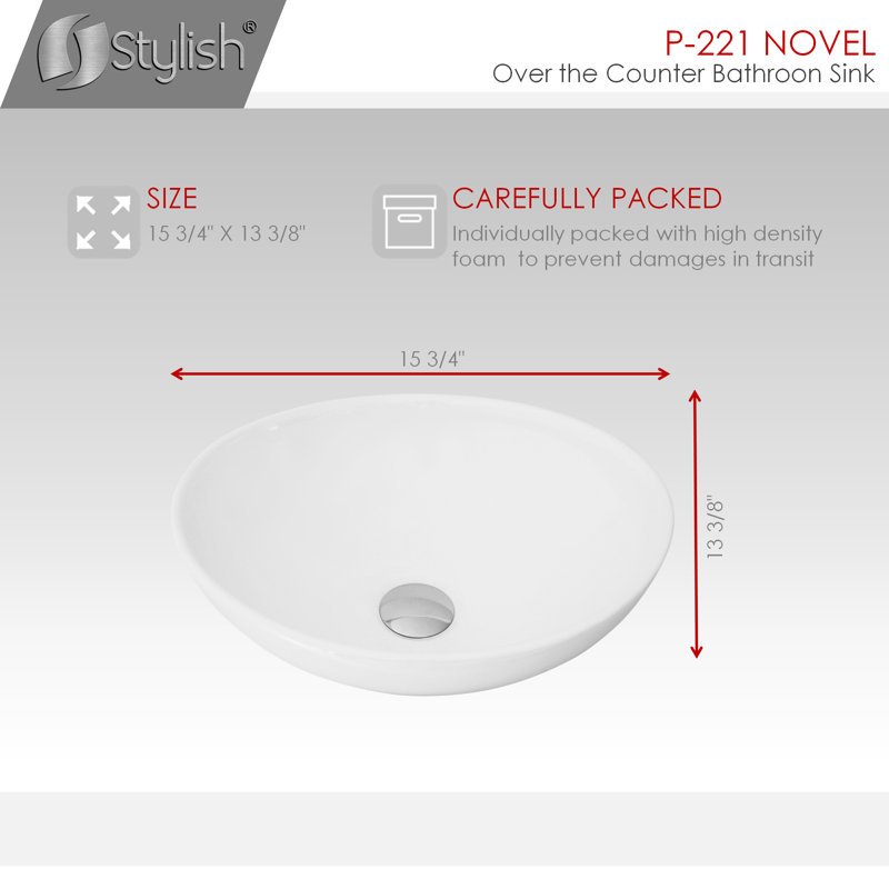 STYLISH Opulence 15-3/4"L White Oval Vessel Sink
