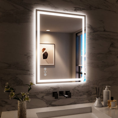 24X32 Inch Smart Led Bathroom Mirror With Dimmable Lighting And Adjustable 3000K, 4500K, 6000K Color Temperature, Integrated - Fog Power Switch, Function Auto Off In 1 Hour, Wall Switch Controlled,