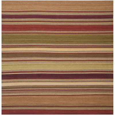 Basler Kilim Hand Woven Wool/Cotton Striped Rug in Brown/Green/Beige