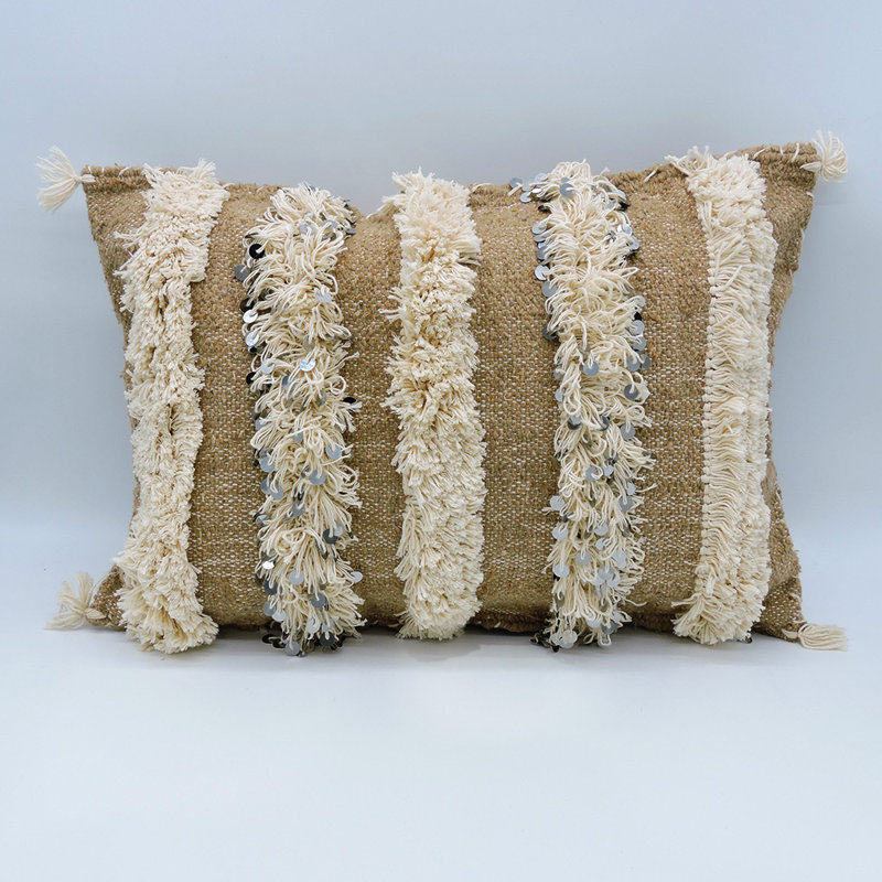 Wool Rectangular Pillow Cover, Brown/Beige, 17" x 24"