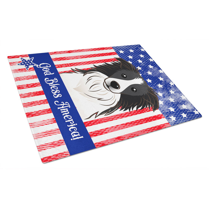 Caroline's Treasures Tempered Glass God Bless American Flag Cutting Board, Border Collie