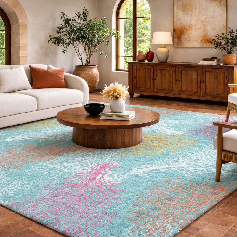 Tapis corail à poils longs de qualité supérieure lavable à la machine ADS182, Turquoise, 3 pi x 5 pi