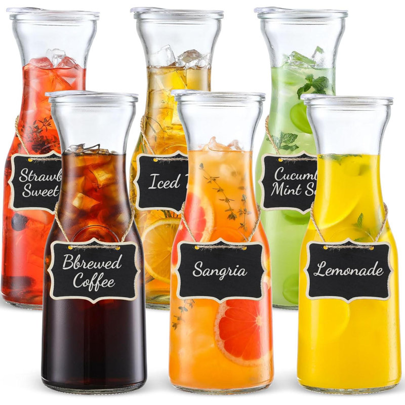 Ensemble de 6 carafes en verre avec couvercle carafe à boisson en verre transparent de 1 litre pour bar brunch Mimosa