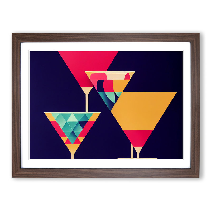 Cocktail Geometric Abstract - Framed Print, 46cm H x 64cm W x 2cm D, Walnut