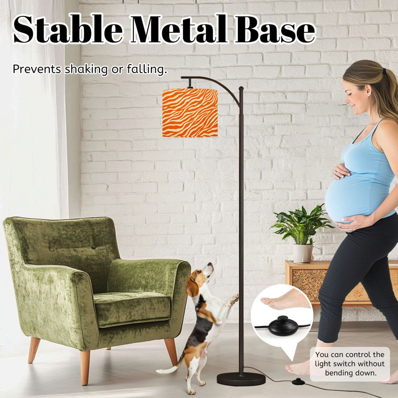 Arc Floor Lamp with Adjustable Lampshade stripe animals jungle tiger zebra fur texture white black Standing Lamp 3 Color Temperatures Dimmable Tall Pole Lamp with Foot Switch for Bedroom
