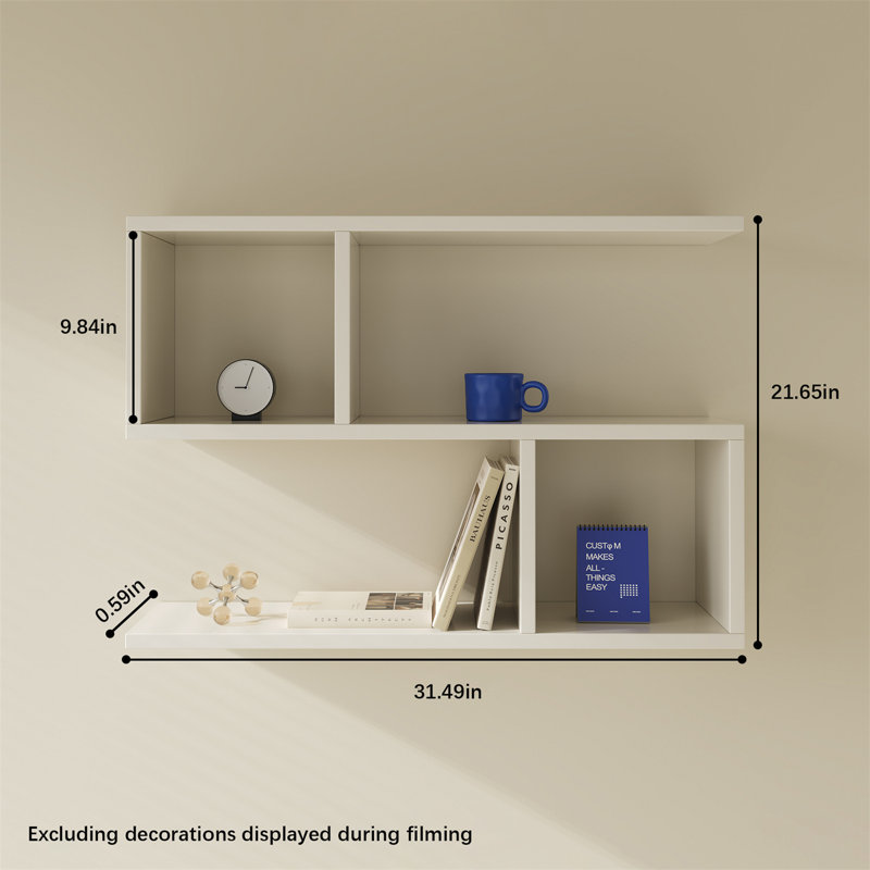 Tablette murale flottante en bois massif, H 21,65 po x l 31,49 po x P 7,87 po