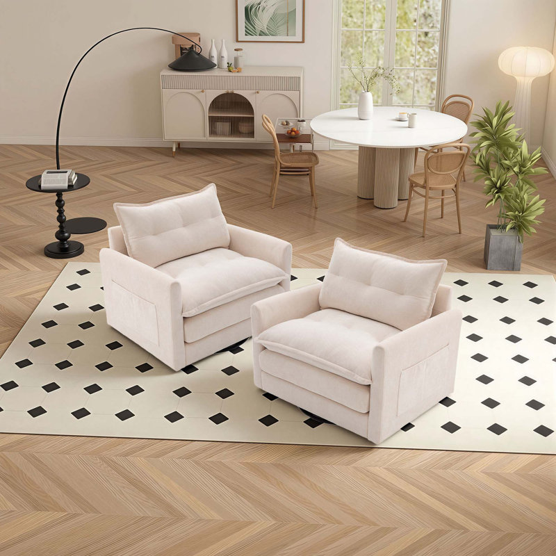 Fauteuil pivotant simple 36 po en chenille, Beige