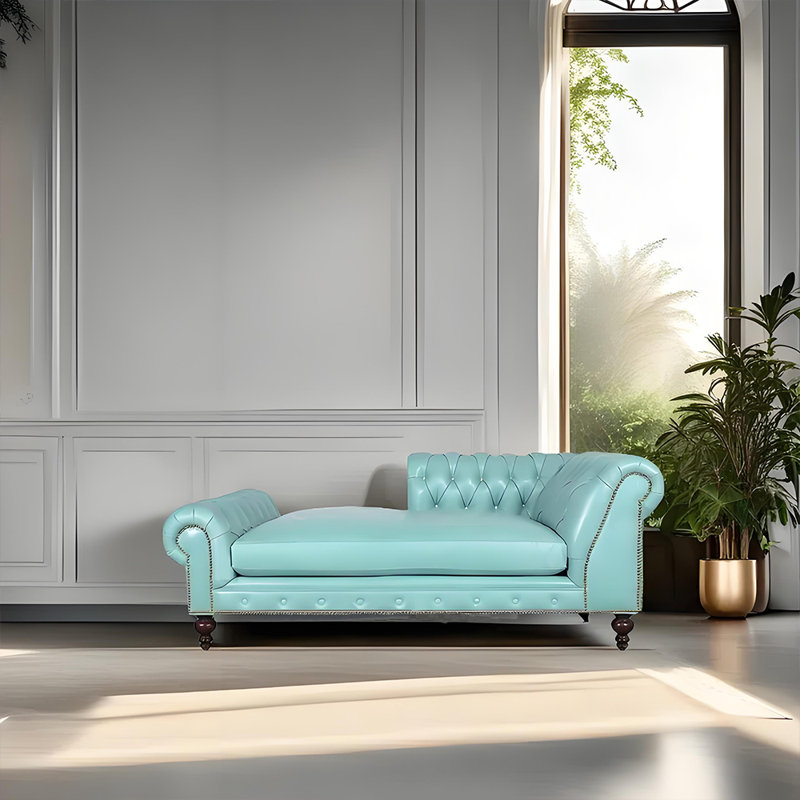 Méridienne moderne, confortable et tendance, Orienté à droite, Azure, Brun-roux