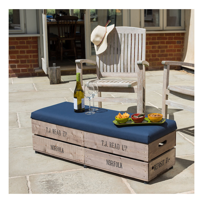 Edson Upholstered Outdoor Ottoman, Blue