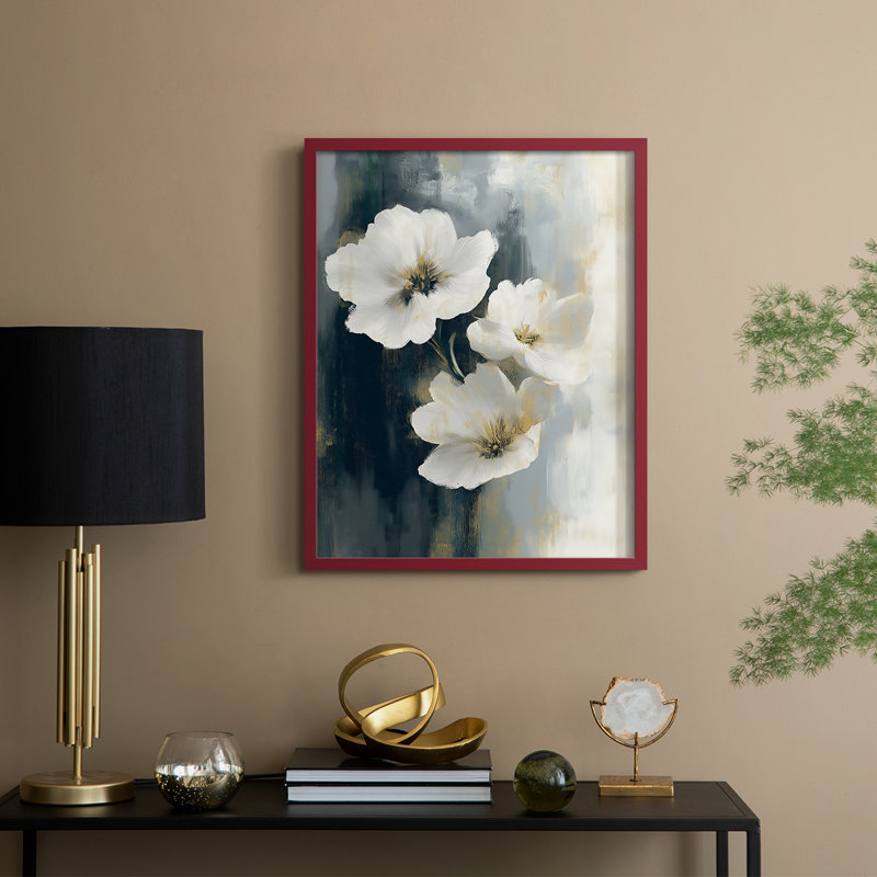 Série FLORAL dxviii - reproduction encadrée de qualité supérieure - prête à être accrochée - aucun clou requis, Rouge